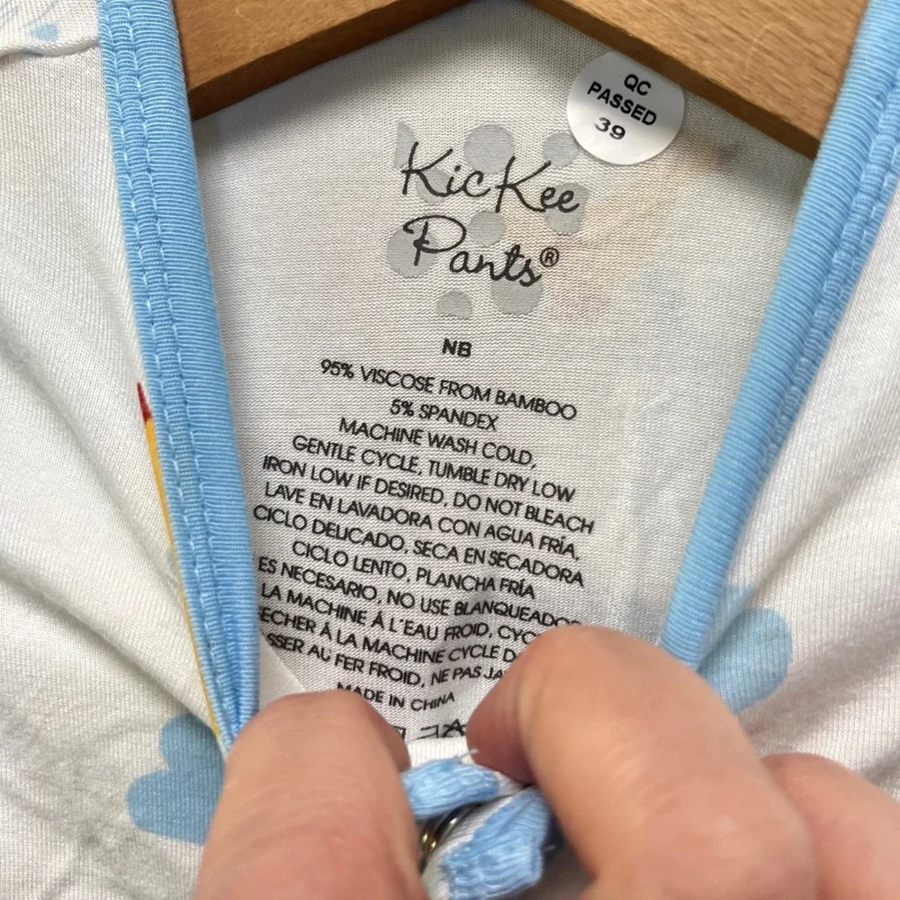KicKee Pants‎ Newborn Footie Sleeper Bamboo Duck Rain Cloud Print Blue White NB